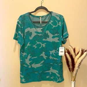 Free People T-shirt Teal Combo Camo